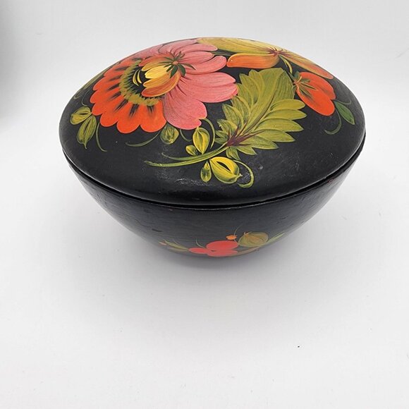 Hand-Painted Russian Floral Wooden Trinket Box With Lid - Picture 3 of 6